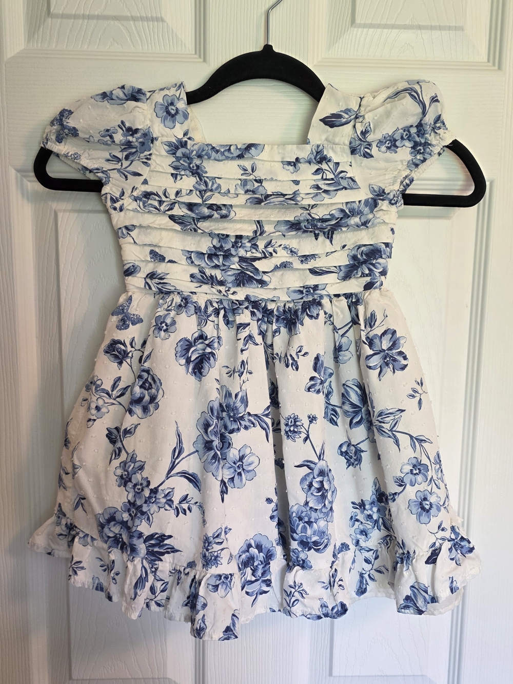 lilt White and Blue Floral Ruffled Dress for Girls
